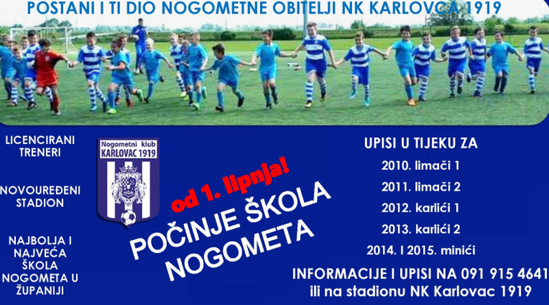 Škola nogometa „NK Karlovac 1919“ od 1. lipnja ponovno počinje s radom Škola nogometa „NK Karlovac 1919“ od 1. lipnja ponovno počinje s radom